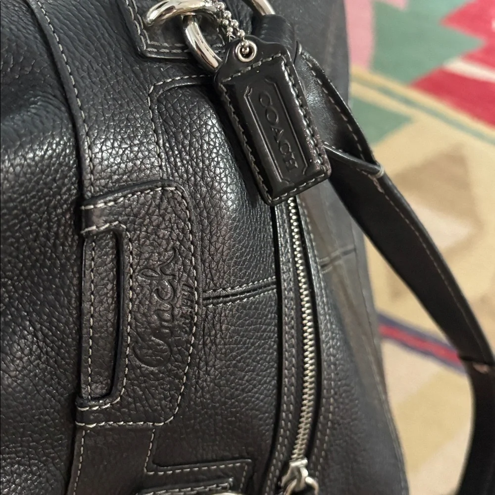 Coach Penelope Black Leather Shoulder Bag with Silver Accents